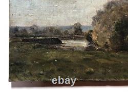 Signed Old Painting, Tree-filled Landscape, Oil on Post-Impressionist Canvas, 19th Century