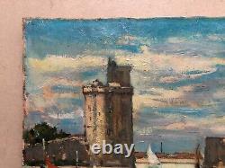 Signed Old Painting by Pierre Langlade, The Port of La Rochelle, Oil on Canvas