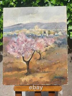 Signed Old Table. Landscape Nature Campaign. Oil Painting On Canvas