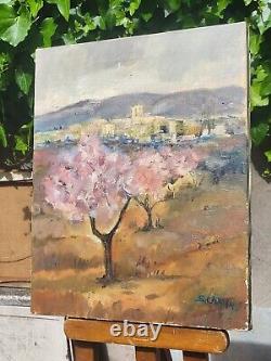 Signed Old Table. Landscape Nature Campaign. Oil Painting On Canvas