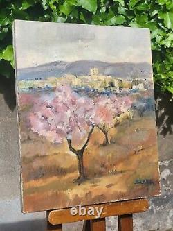 Signed Old Table. Landscape Nature Campaign. Oil Painting On Canvas