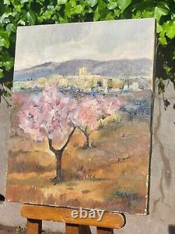 Signed Old Table. Landscape Nature Campaign. Oil Painting On Canvas