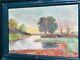 Signed Old Table. Landscape Riverside. Oil Painting On Canvas