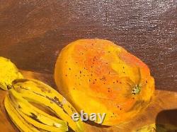 Signed Old Table. Still Life At Fruits. Oil Painting On Canvas 1917