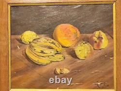 Signed Old Table. Still Life At Fruits. Oil Painting On Canvas 1917