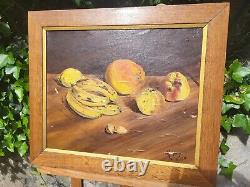 Signed Old Table. Still Life At Fruits. Oil Painting On Canvas 1917