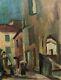 Signed Old Tableau, Animated Street, Oil On Cardboard, Painting, Early 20th Century