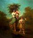Signed Old Tableau, Peasant Woman And Her Children, Important 19th Century Oil On Canvas