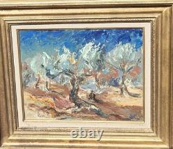 Signed antique painting, Old Olive Trees. Oil on canvas.