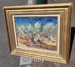 Signed antique painting, Old Olive Trees. Oil on canvas.