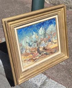 Signed antique painting, Old Olive Trees. Oil on canvas.