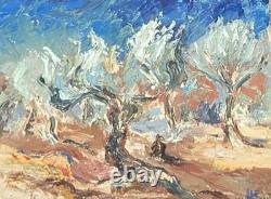 Signed antique painting, Old Olive Trees. Oil on canvas.