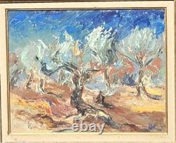 Signed antique painting, Old Olive Trees. Oil on canvas.