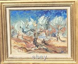 Signed antique painting, Old Olive Trees. Oil on canvas.
