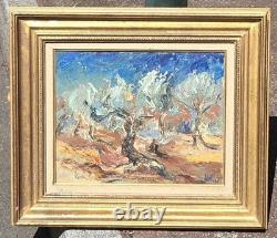 Signed antique painting, Old Olive Trees. Oil on canvas.