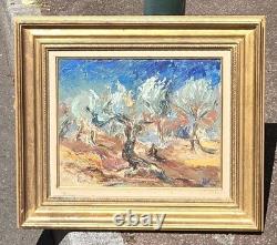 Signed antique painting, Old Olive Trees. Oil on canvas.