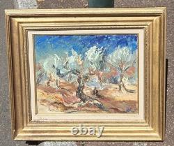 Signed antique painting, Old Olive Trees. Oil on canvas.