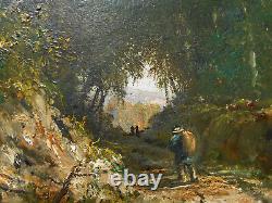 Small Antique Miniature Oil Painting on Wood Panel School of Barbizon