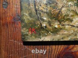 Small Antique Miniature Oil Painting on Wood Panel School of Barbizon