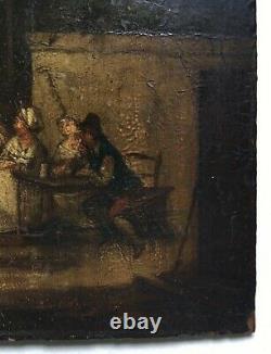 Small Antique Painting, Tavern Scene, Oil On Panel, Teniers, 18th