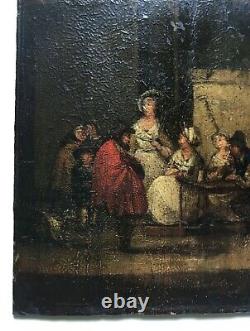 Small Antique Painting, Tavern Scene, Oil On Panel, Teniers, 18th