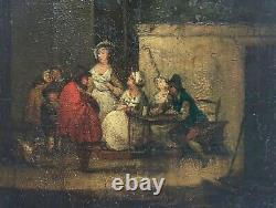 Small Antique Painting, Tavern Scene, Oil On Panel, Teniers, 18th