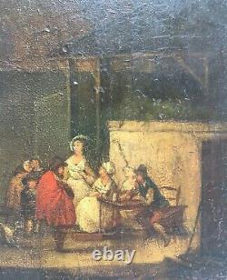 Small Antique Painting, Tavern Scene, Oil On Panel, Teniers, 18th