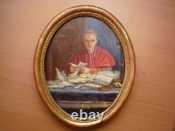 Small Old Oval Portrait Painting of a Cardinal Oil on Strong Cardboard Framed