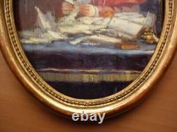 Small Old Oval Portrait Painting of a Cardinal Oil on Strong Cardboard Framed