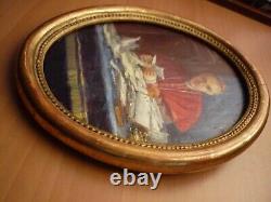 Small Old Oval Portrait Painting of a Cardinal Oil on Strong Cardboard Framed