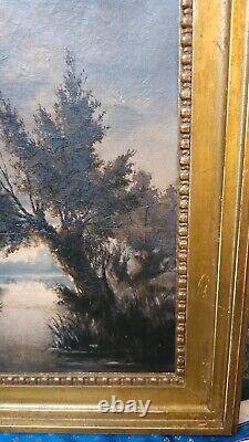 Small Old Painting Oil Deer Doe Barbizon School XIXth Century Gilded Frame