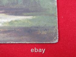 Small Old Painting Oil on Panel Lakeside Landscape, 19th 20th Century, signed Goy
