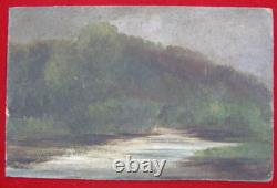 Small Old Painting Oil on Panel Lakeside Landscape, 19th 20th Century, signed Goy
