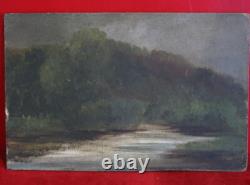 Small Old Painting Oil on Panel Lakeside Landscape, 19th 20th Century, signed Goy
