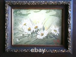 Small Painting 1F Oil on Panel 1896 Decor Flowers Frame Gilded Wood Antique