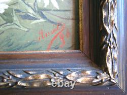 Small Painting 1F Oil on Panel 1896 Decor Flowers Frame Gilded Wood Antique