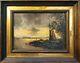 Small Painting Ancient Oil On Wood Landscape Sailing Boat Signed 19th
