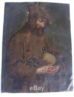 St. Francis Of Assisi In Old Paint On Copper Prayer 17th 18th
