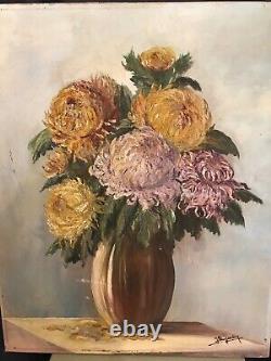 Still Life Oil On Canvas Early 20th Century Flower Bouquet Old Painting Signed