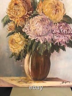Still Life Oil On Canvas Early 20th Century Flower Bouquet Old Painting Signed