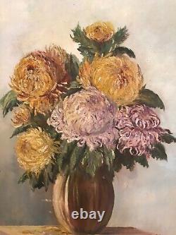 Still Life Oil on Canvas Early 20th Century Flower Bouquet Old Signed Painting