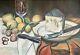 Still Life, Oil On Canvas, Old Painting, Artwork, Mid 20th Century