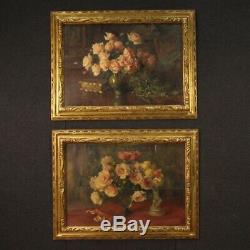 Still Life Paintings Signed Oil On Canvas Flowers Old Style Frame