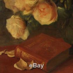 Still Life Paintings Signed Oil On Canvas Flowers Old Style Frame