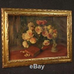 Still Life Paintings Signed Oil On Canvas Flowers Old Style Frame