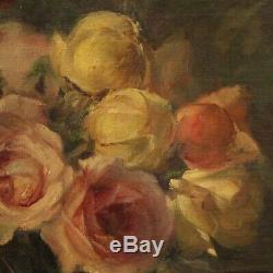 Still Life Paintings Signed Oil On Canvas Flowers Old Style Frame