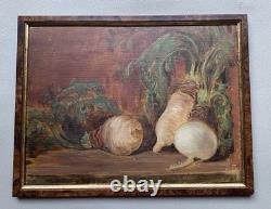 Still Life with Vegetables, Turnip and Parsnip – Antique 19th-Century Painting