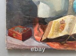 Still life, oil on canvas, antique painting, painting, 20th century
