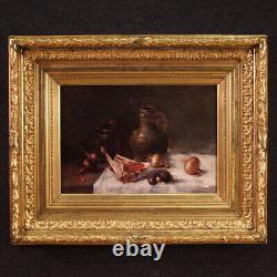 Still life signed old oil painting on canvas 19th century