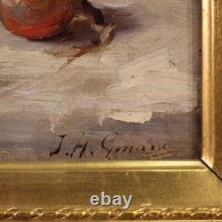 Still life signed old oil painting on canvas 19th century